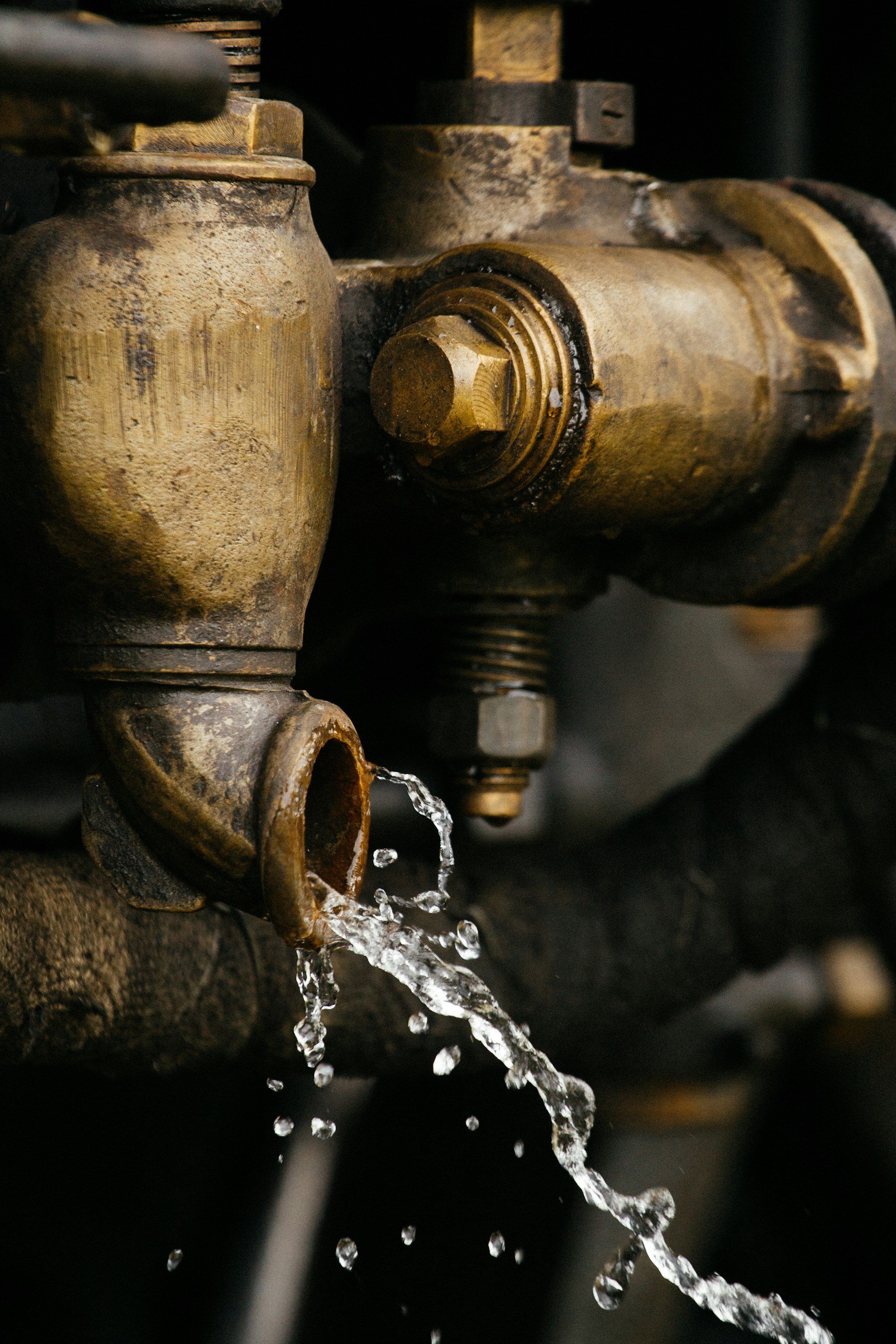 Water spraying from a brass valve